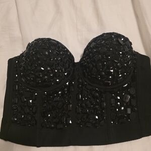 Black Embellished Strapless Bustier Top
